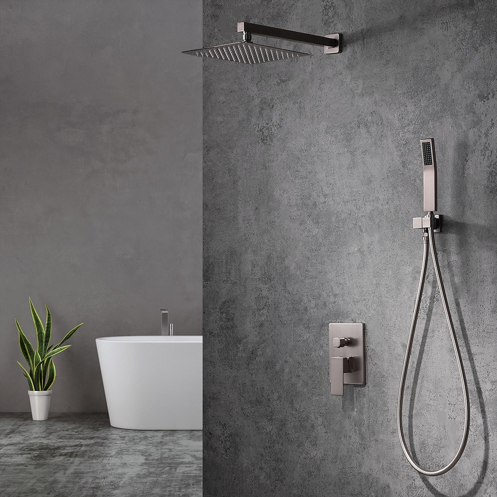 FontanaShowers Single Handle Thermostatic Valve Brushed Nickel Wall Mount Shower With Handshower